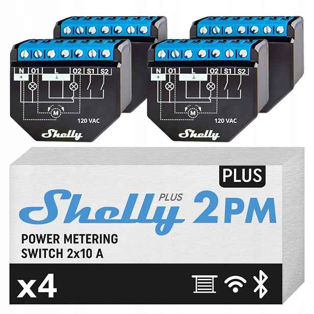4x Shelly Plus 2PM Wifi Inteligentní Relé Pro Brány A Rolety