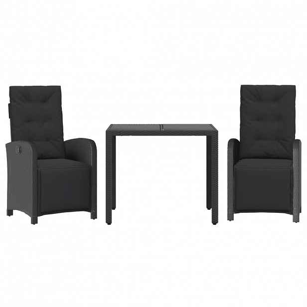 vidaXL 3dílný bistro set s poduškami černý polyratan