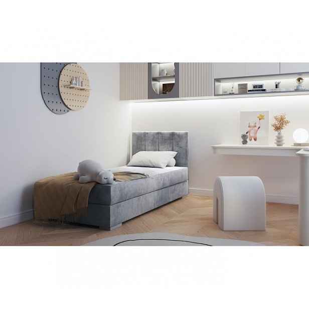 Jednolůžková čalouněná postel s úložným prostorem 90x200 BEGRA 1 - šedá, pravé provedení