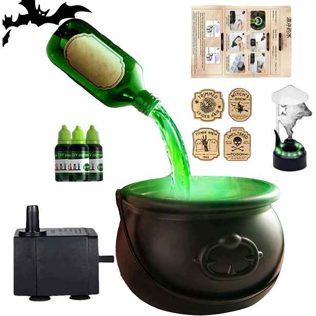 Sada Halloween Výrobník kouře s dekorací mlhy a kotlem Led zelená