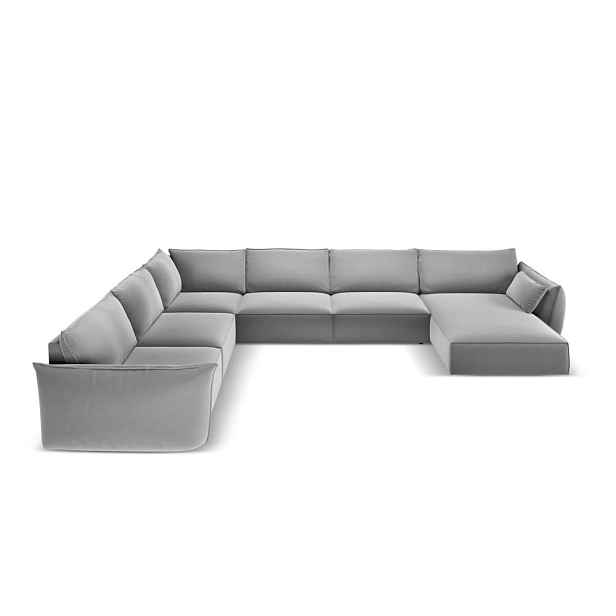 Světle šedá sametová rohová pohovka (levý roh/do "U") Vanda – Mazzini Sofas