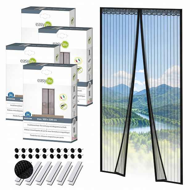 4 x Moskytiéra na balkonové dveře, magnetická síťka proti hmyzu 100 x 220 cm
