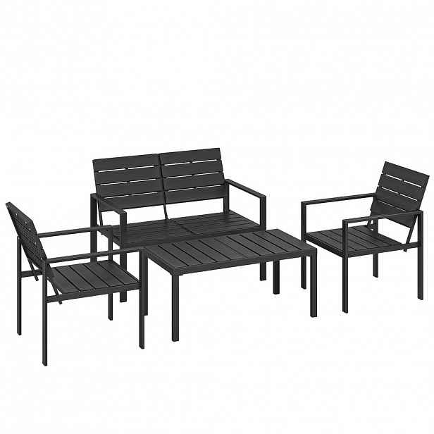 Outsunny SADA balkonového nábytku, 4dílná sada, HDPE, kov, černá