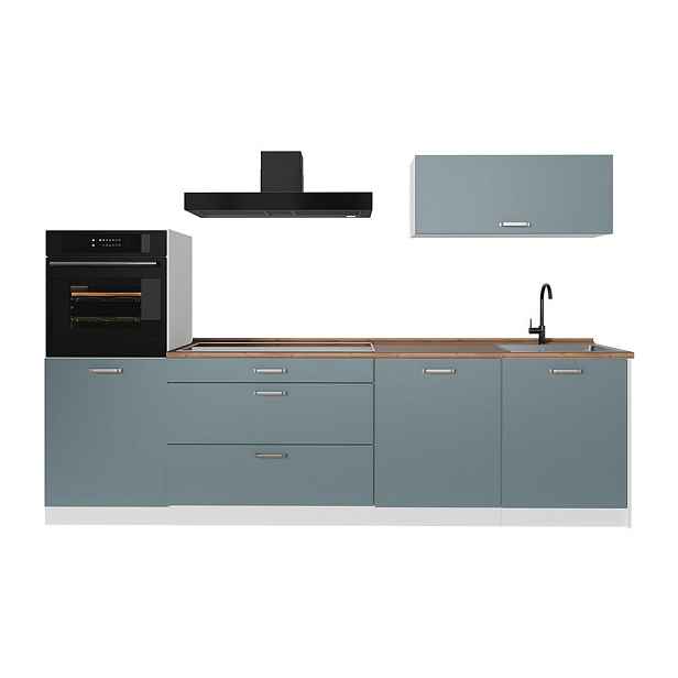 Vicco KUCHYŇSKÝ KOUT R-Line, Modrošedá/Bílá, 280 cm pracovná doska Dub Goldkraft