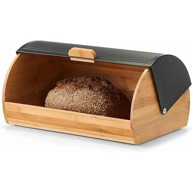 Černý Kovový Chlébník S Rolovacím Víkem, Nádoba Na Pečivo 39x27x19 cm