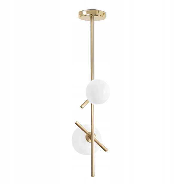 Zlatá závěsná stropní lampa s bílými koulemi, elegantní lustr