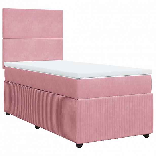 vidaXL Box spring postel s matrací růžová 100x200 cm samet
