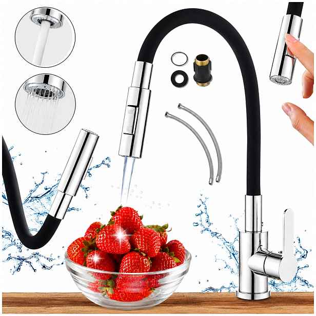 Kuchyňská Baterie do dřezu Stojící flexibilní ohebná dvoufunkční kohoutek Chrom
