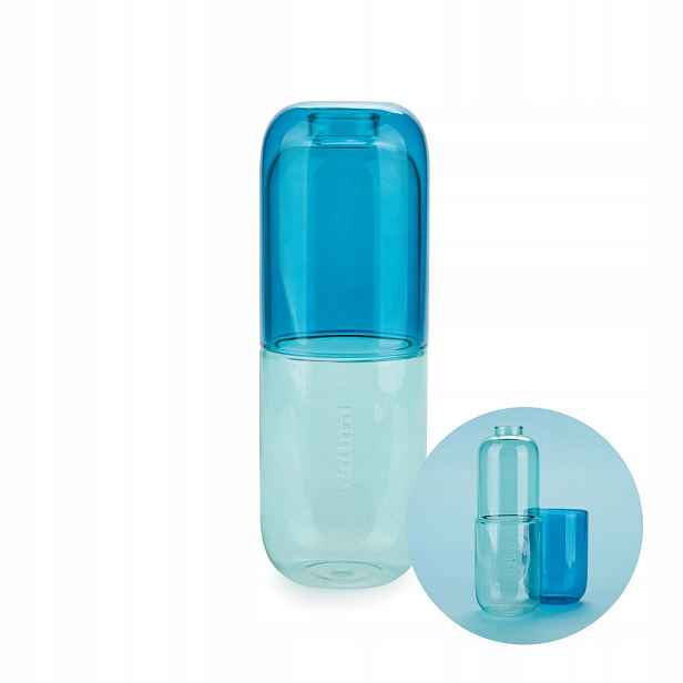Láhev s hrnkem Water Pill 550 ml modrá, skleněná Balvi Design