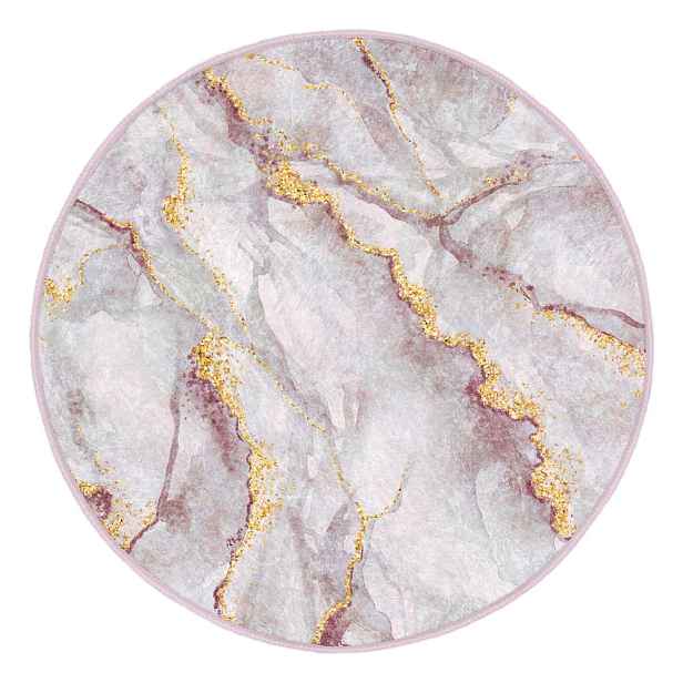 Světle růžový/ve zlaté barvě pratelný kulatý koberec ø 120 cm Marble – Mila Home