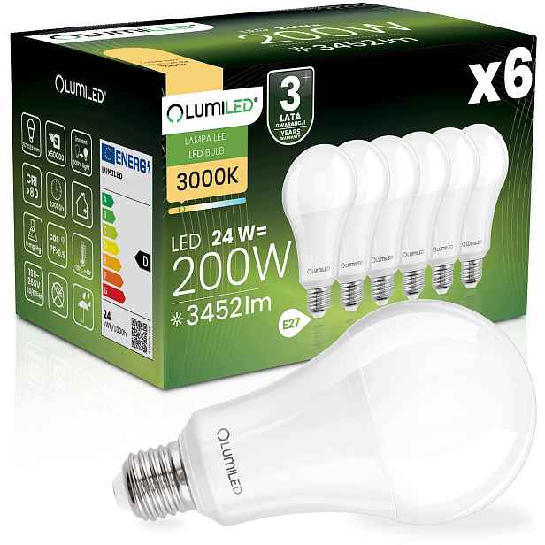 6x Led Žárovka E27 A67 24W 200W 3452lm 3000K Teplá 260° Lumiled