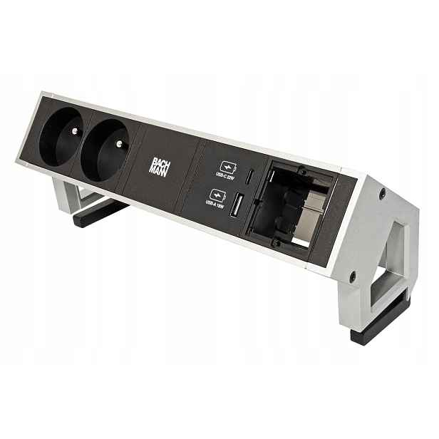Bachmann Desk 2,2x zásuvka CZ,zdroj 22W(USB A+C),1x volné,stříbrný(902.923)