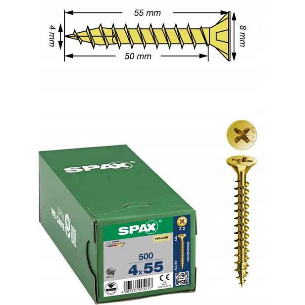 Univerzální šroub na dřevo (zlatý) Spax 4 x 55 mm Yello-x 500 ks