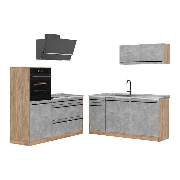 Vicco KUCHYŇSKÝ KOUT R-Line, Beton/Zlatý mocný dub, 160 cm pracovná doska Mramor