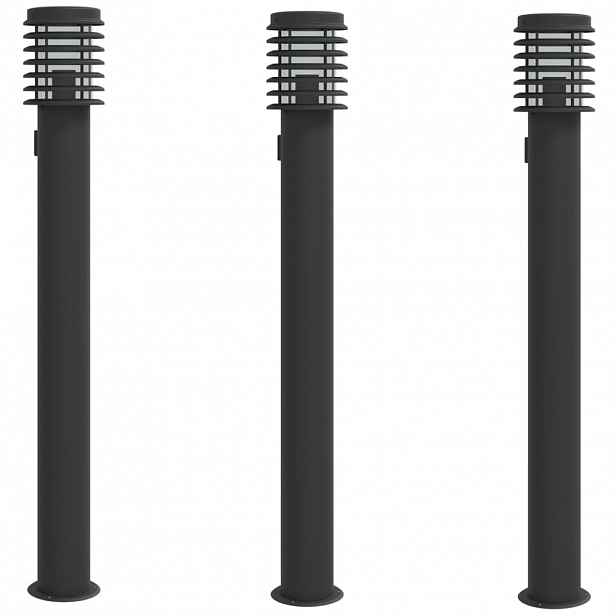vidaXL Venkovní stojací lampy se zásuvkou 3 ks černé 110 cm ocel