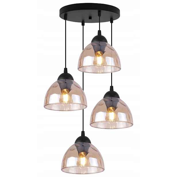 Závěsná Stropní Lampa Lustr Skleněná Mísa Medové Kuchyňské Stínítko 4XE27