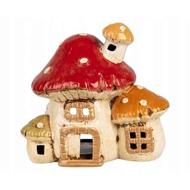 Clayre & Eef Keramický svícen ve tvaru houby muchomůrky 16 cm