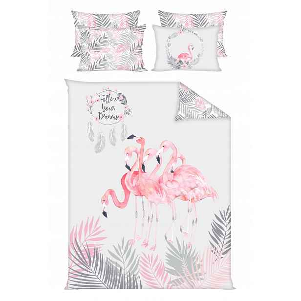 Sada Povlečení 160 x 200 cm Bavlněný oboustranný vzor Plameňák pro děti