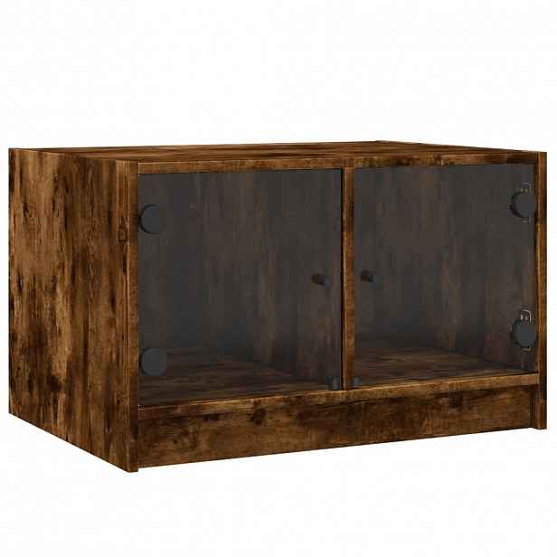 vidaXL Konferenční stolek skleněná dvířka kouřový dub 68x50x42 cm