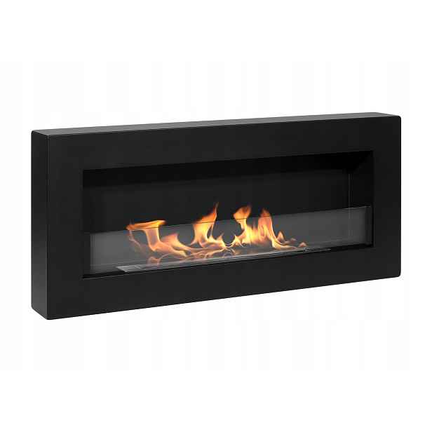 Závěsný biokrb se sklem 90x40x12 cm Box Černý strukturovaný mat Biopalivo
