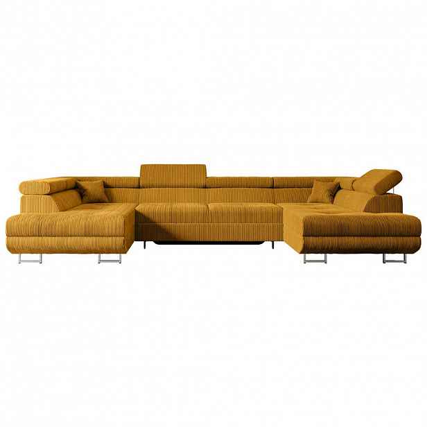 ALTDECOR SEDACÍ SOUPRAVA s funkcí lůžka a úložným prostorem GUSA-U 342 x 202 x 107 cm, hořčicově žlutá barva manšestru