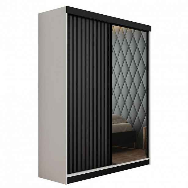 Kier Furniture POSUVNÁ ŠATNÍ SKŘÍŇ MALANI - Bílá & Grafitová 138x205x59 cm