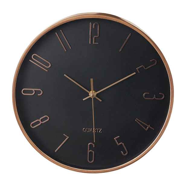 Nástěnné hodiny Minimalistické 30,5 cm Černé, dřevěný rám, H&l