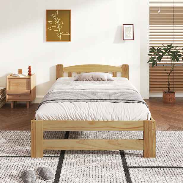 Přírodní dřevěná postel 90x200: Borovice, futonový styl, skandinávský styl