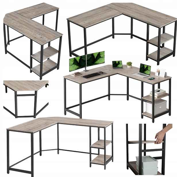 Rohový počítačový stůl Loft s policemi pro práci 138 x 138 cm