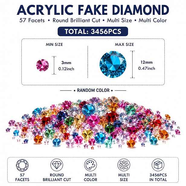 TEMU 3456 ks Akrylové falešné diamanty v náhodných barvách, výplň do vázy, dekorace domácnosti, akvarijní kameny, dekorace na žádost o ruku, řemesla,