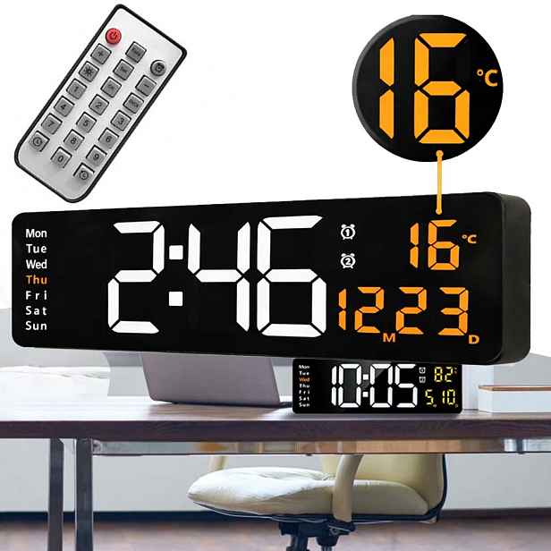 Budík Nástěnné Hodiny Velké Elektronické Stojící Na Stěnu Led 10 Jasů
