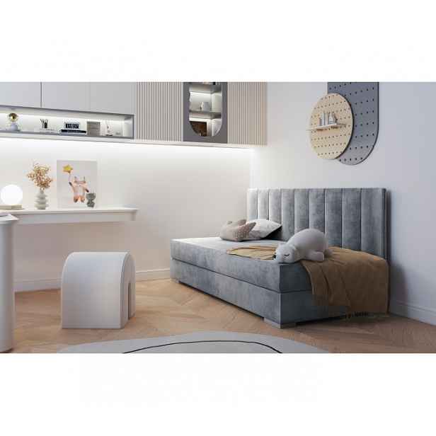 Jednolůžková čalouněná postel s úložným prostorem 90x200 BEGRA 3 - šedá