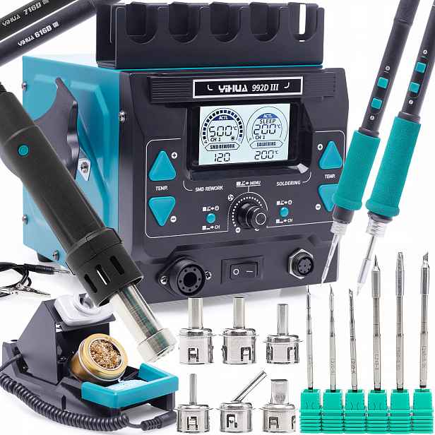 Pájecí stanice Yihua 992D-III Hot Air Groty C245 C210 2v1 LCD 6 trysek
