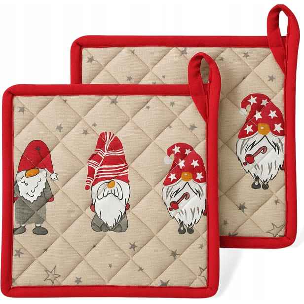 Kuchyňské Chňapky Vánoční Bavlněné S Poutkem, 2 Ks, 20×20 CM