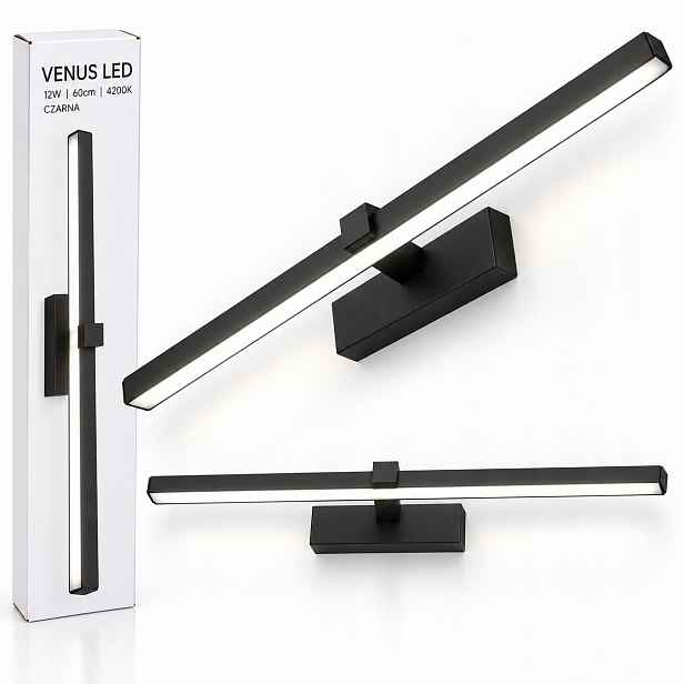 Led nástěnné svítidlo Venus 12W 60 cm černé nad zrcadlo do předsíně 4200K