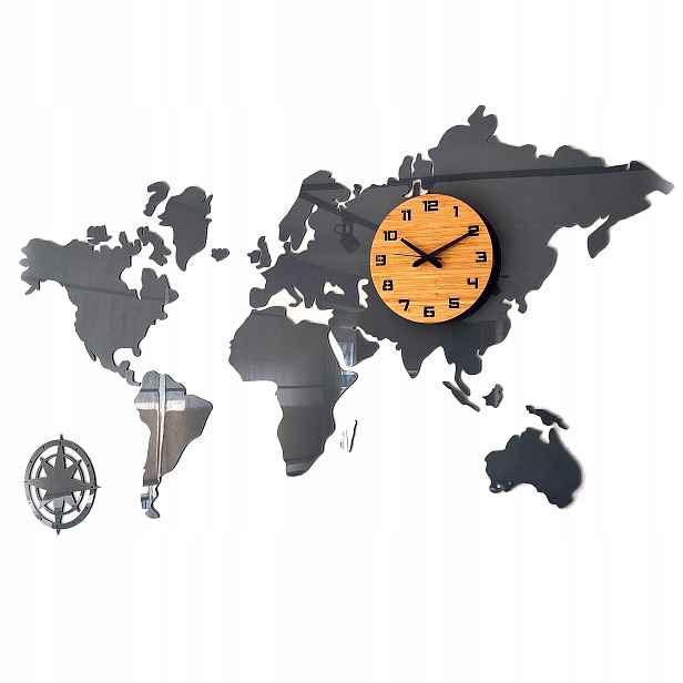 Nástěnný hodinový stroj Mapa světa 100x56 cm Akryl Dřevo Ultra Tichý