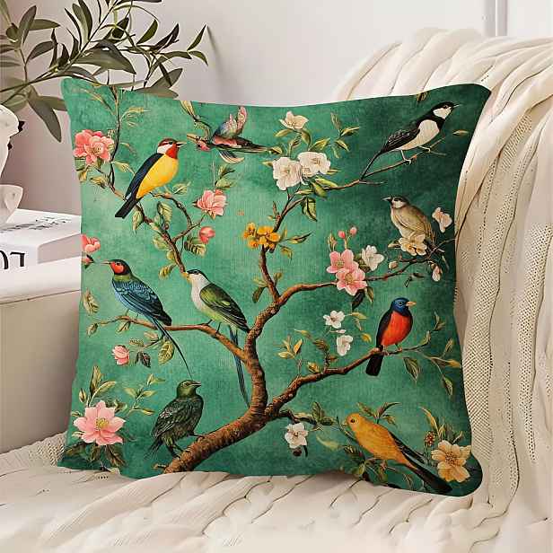 TEMU Exotické Ptáky Chinoiserie Oboustranný Plyšový Polštářový Potah 18x18 - Se Zipem, Ručně Pratelný Dekorativní Polštářový Povlak pro Pohovku,