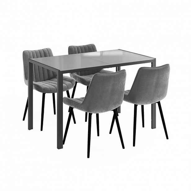 Vicco JÍDELNÍ STŮL SESTAVA Grand, Šedá, 120 x 70 cm se 4 židlemi (šedé)