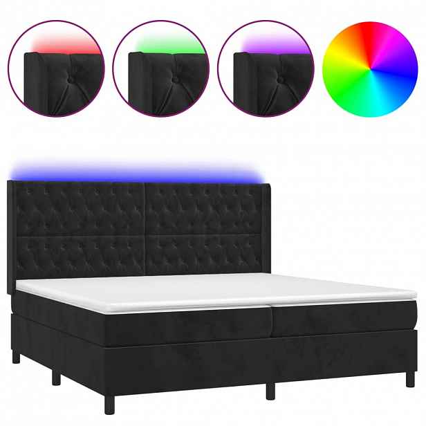 vidaXL Box spring postel s matrací a LED černá 200x200 cm samet