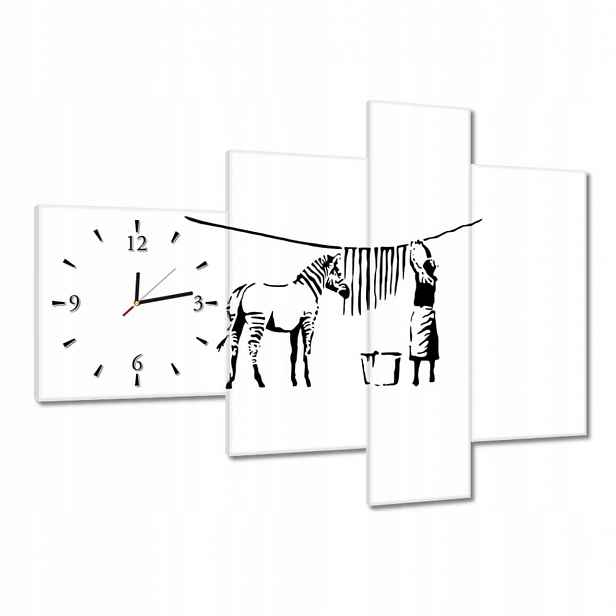 Hodiny 100x70 Praní zebry Banksy Pásky