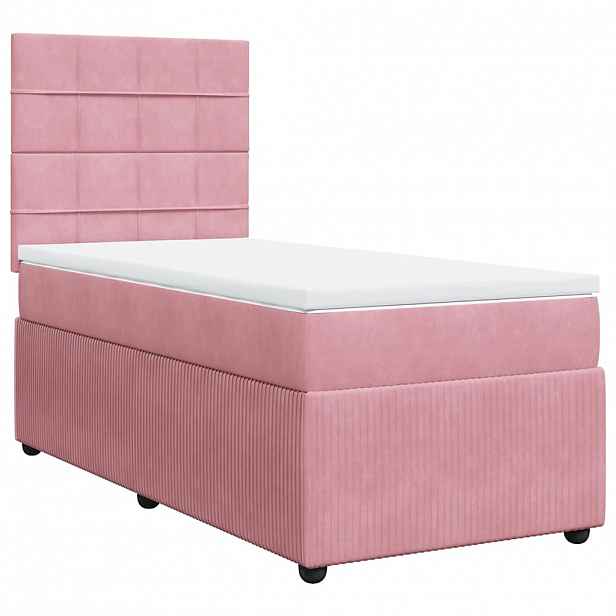 vidaXL Box spring postel s matrací růžová 100x200 cm samet