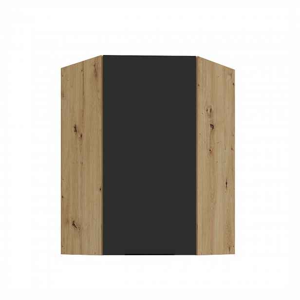 Horní rohová skříňka Aria 60x60 GN-90 1F (45°) Barva korpusu: Dub artisan, Barva dvířek: BL - Black AFM