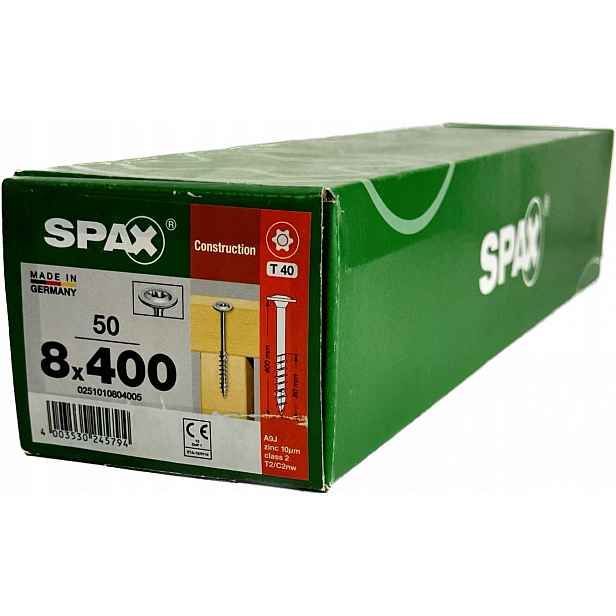 Šrouby pro dřevěné konstrukce 8x400 mm Spax Wirox Talířová hlava 50 Ks