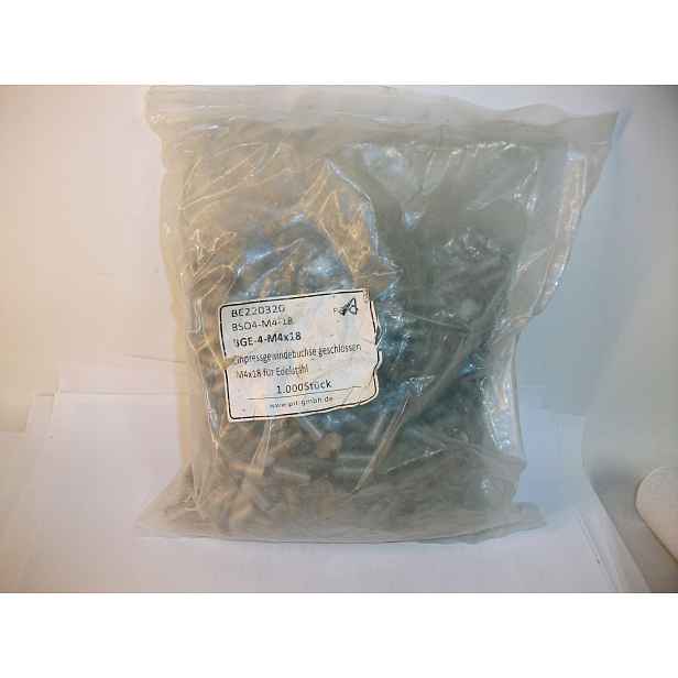 1000 kusů Závitová vložka uzavřená M4x18 mm BSO4-M4-18