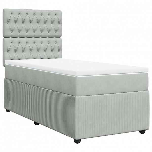 vidaXL Box spring postel s matrací světle šedá 100x200 cm samet