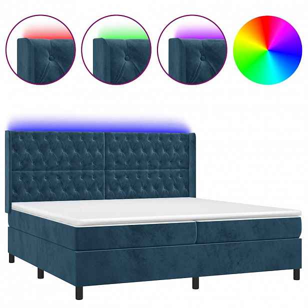 vidaXL Box spring postel s matrací a LED tmavě modrá 200x200 cm samet