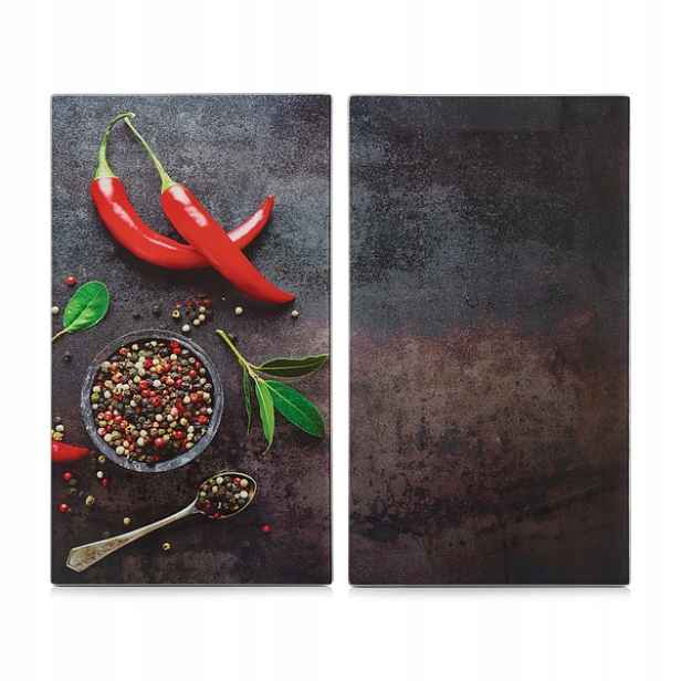 Skleněná řezací deska 2ks motiv chilli 30x52cm