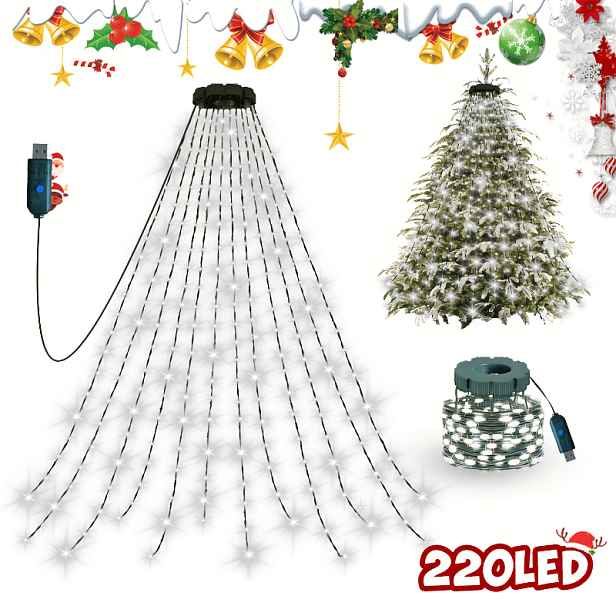 TEMU 220 LED vánoční vnitřní řetězová světla | 11yardové vodopádové světla na , USB zástrčka, vysoce svítivá korálková světla, 8 režimů, vhodné pro