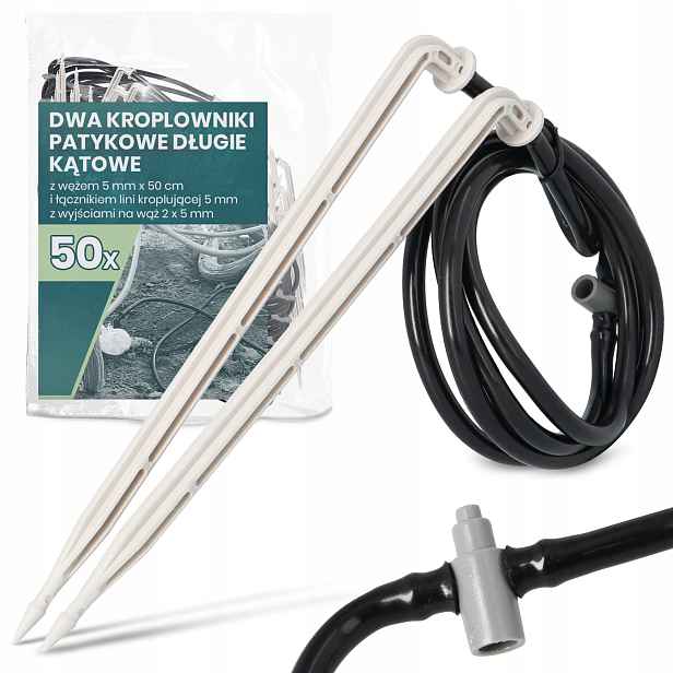 50x Emitor Tyčový Kapač 5 mm 50 m Spojka kapkového zavlažování