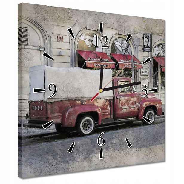 Hodiny 30x30 Červený PickUp z Usa